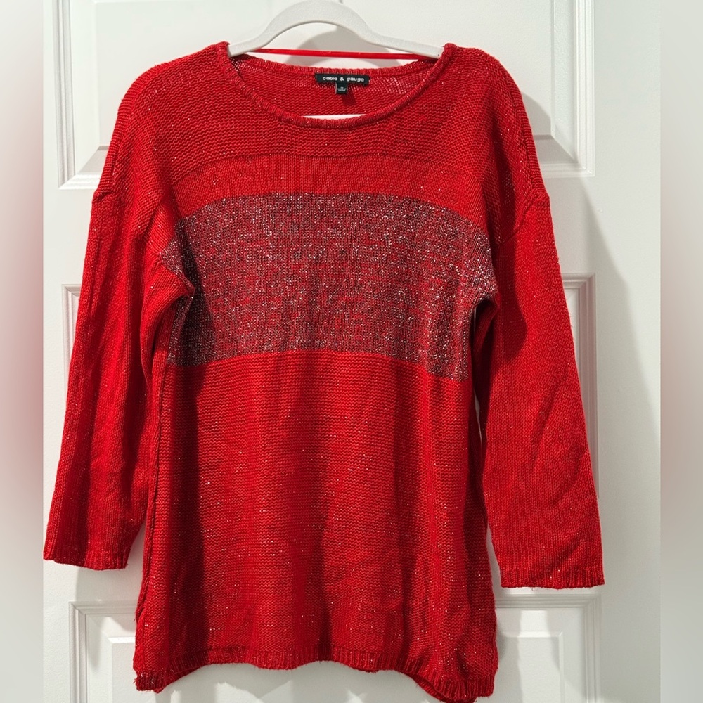 Cable & Gauge Red Sweater with Metallic Stripe